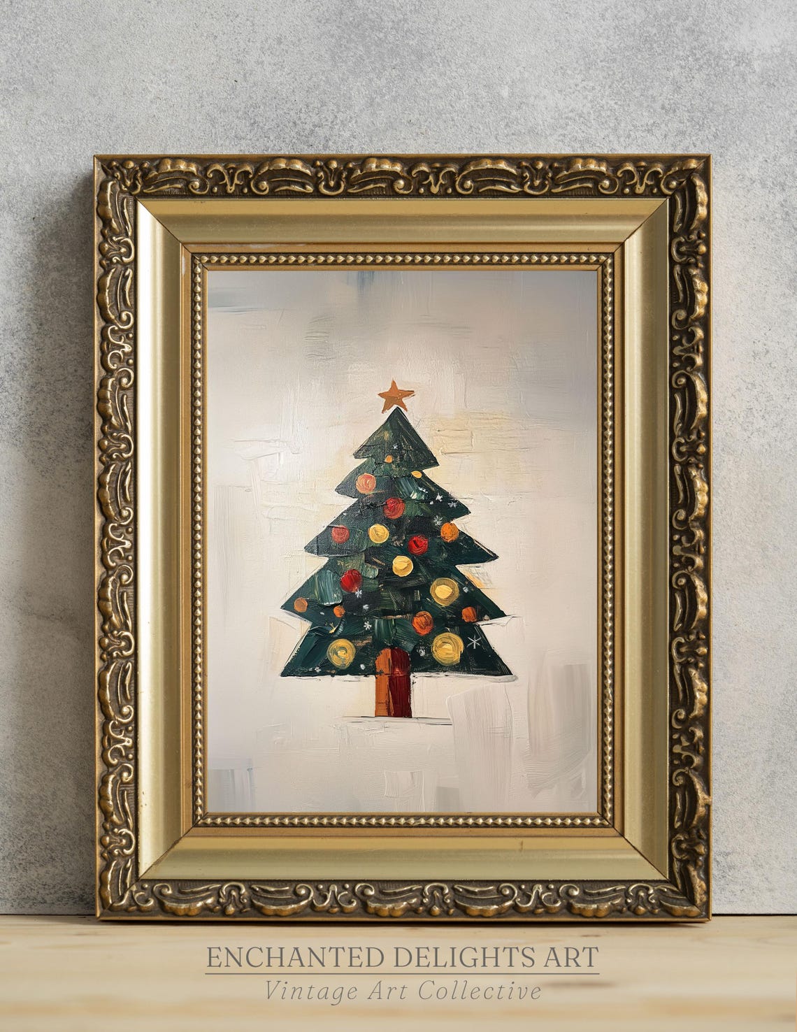 Minimalist Christmas Tree Ornaments Star Vintage Painting Poster