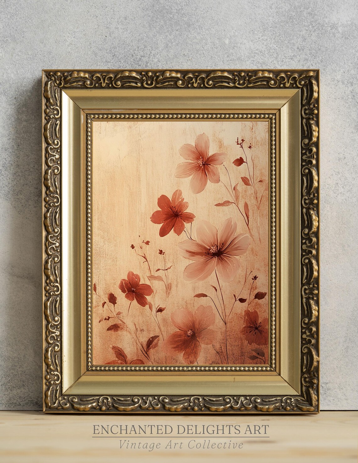 Rust Orange Autumn Wildflowers Vintage Botanical Aged Paper Poster