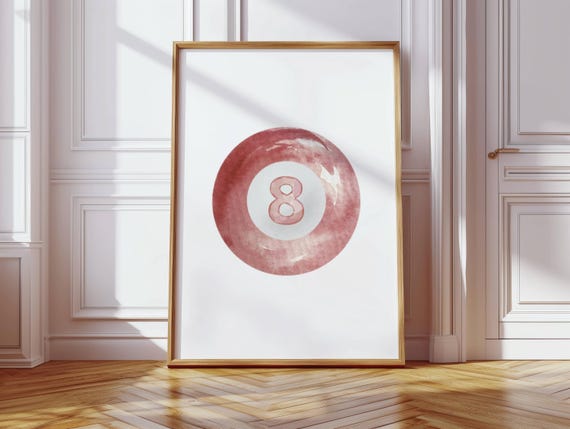 Rustic Red Watercolor 8ball Print Vintage Western Pool Wall Art Retro For Dorm Or Game Room Decor