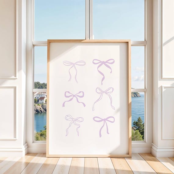 Light Purple Lilac Bow Wall Art Print Coquette Girly Room Decor Cute Soft Dorm