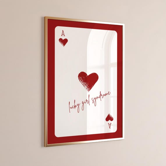 Red Playing Card Print Trendy Wall Art Bold For Dorm Or Bedroom Decor Retro Poster