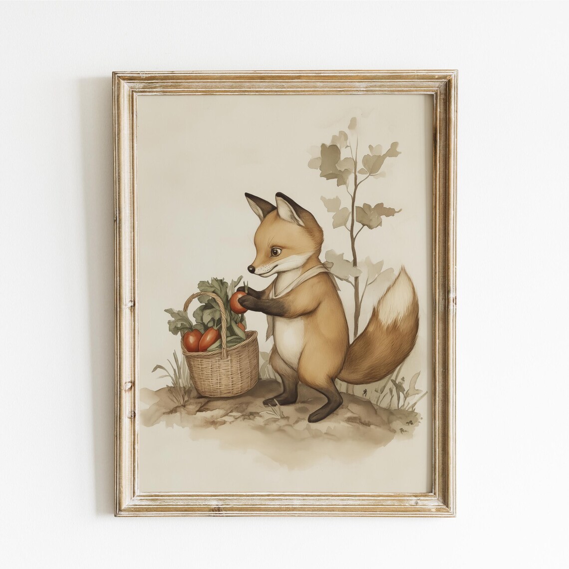 Little Fox Holding a Basket of Fresh Garden Tomatoes Woodland Poster