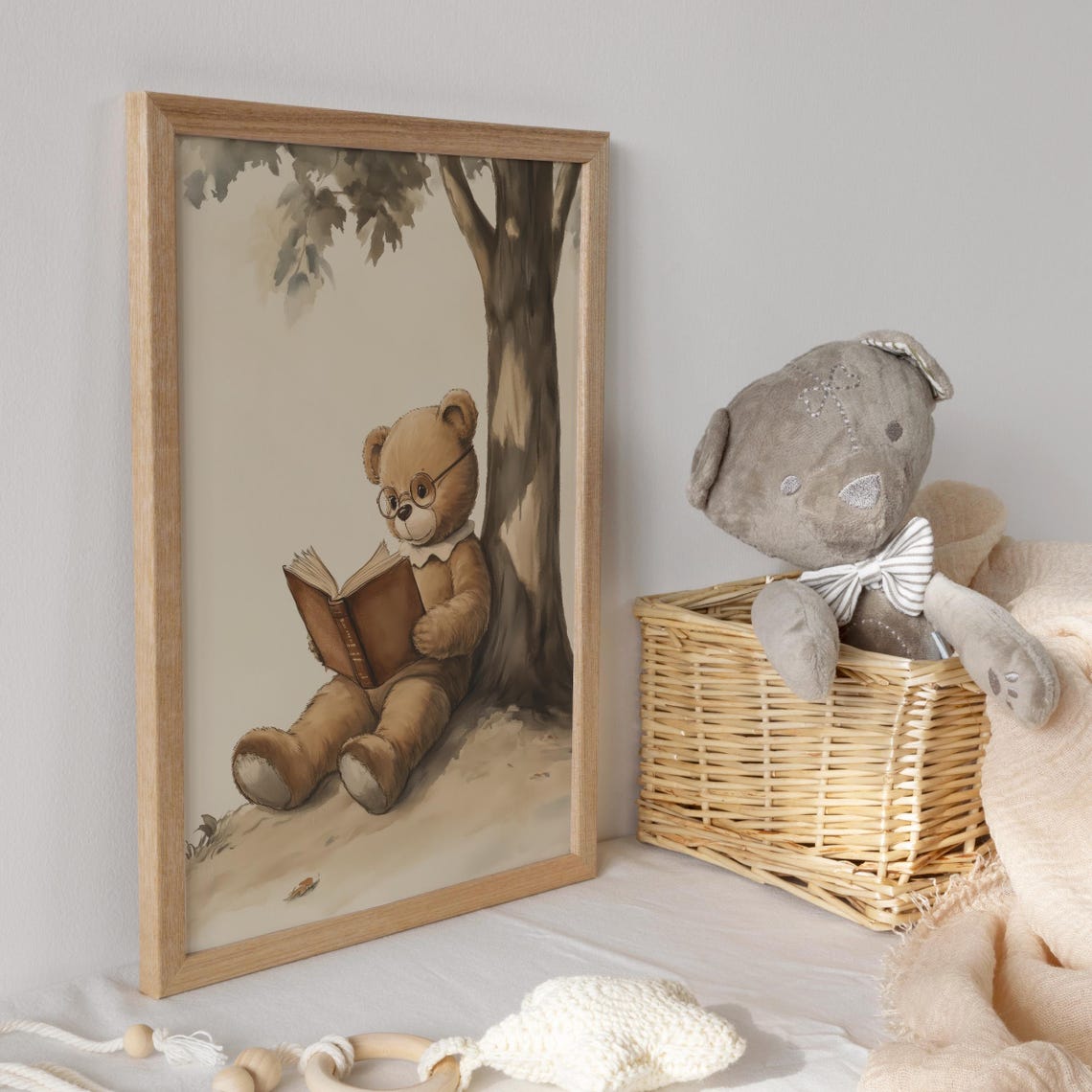 Teddy Bear with Glasses Reading a Book Under a Big Tree Poster - Image 3