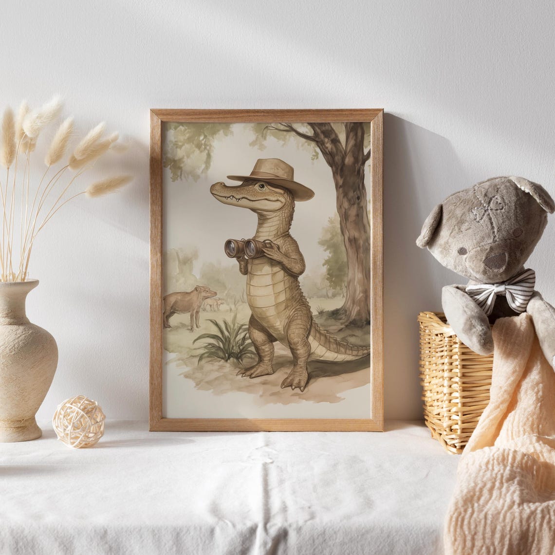 Crocodile Explorer in a Safari Hat with Binoculars Funny Poster - Image 2