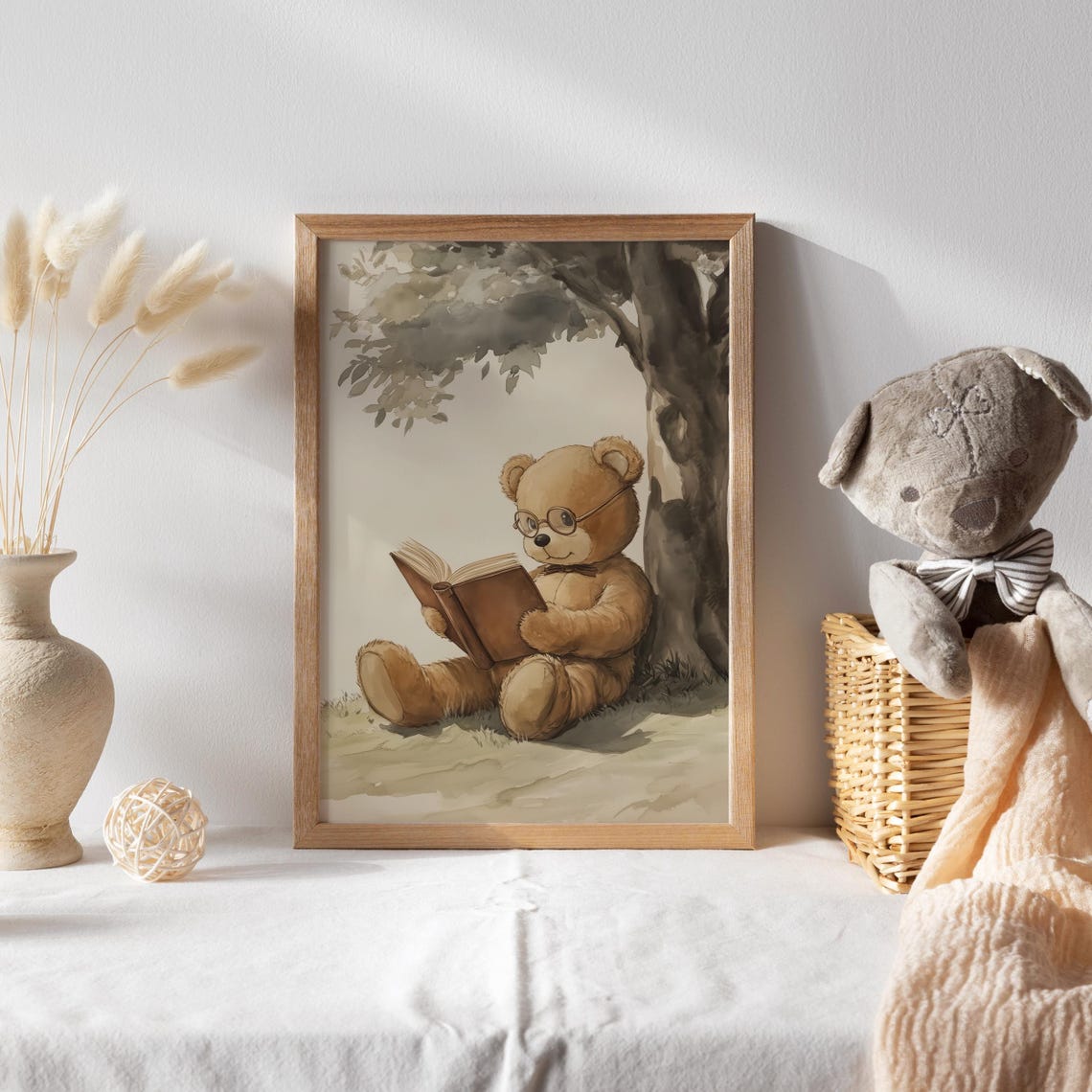 Teddy Bear Reading Under a Tree Wearing Glasses and Bow Tie Poster - Image 2
