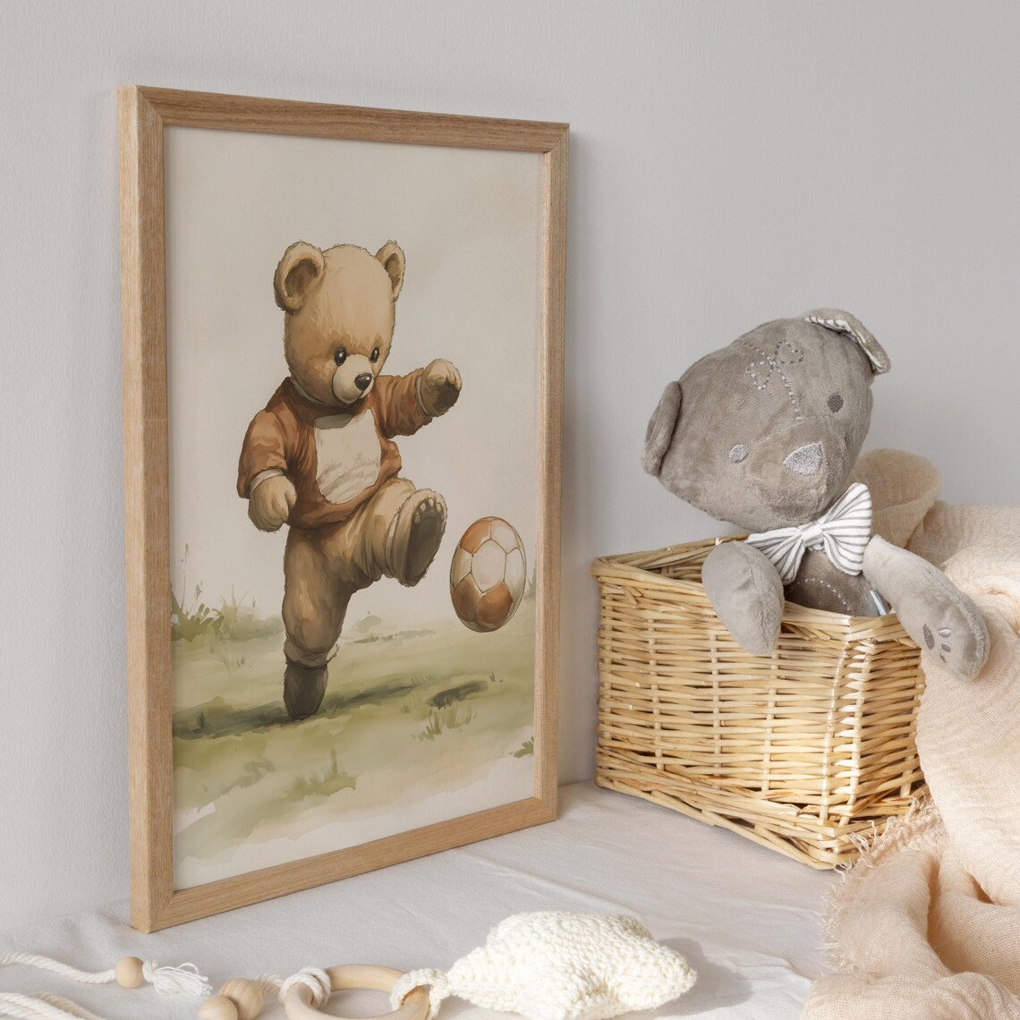 Teddy Bear Playing Soccer, Nursery Wall Art Print - Image 3