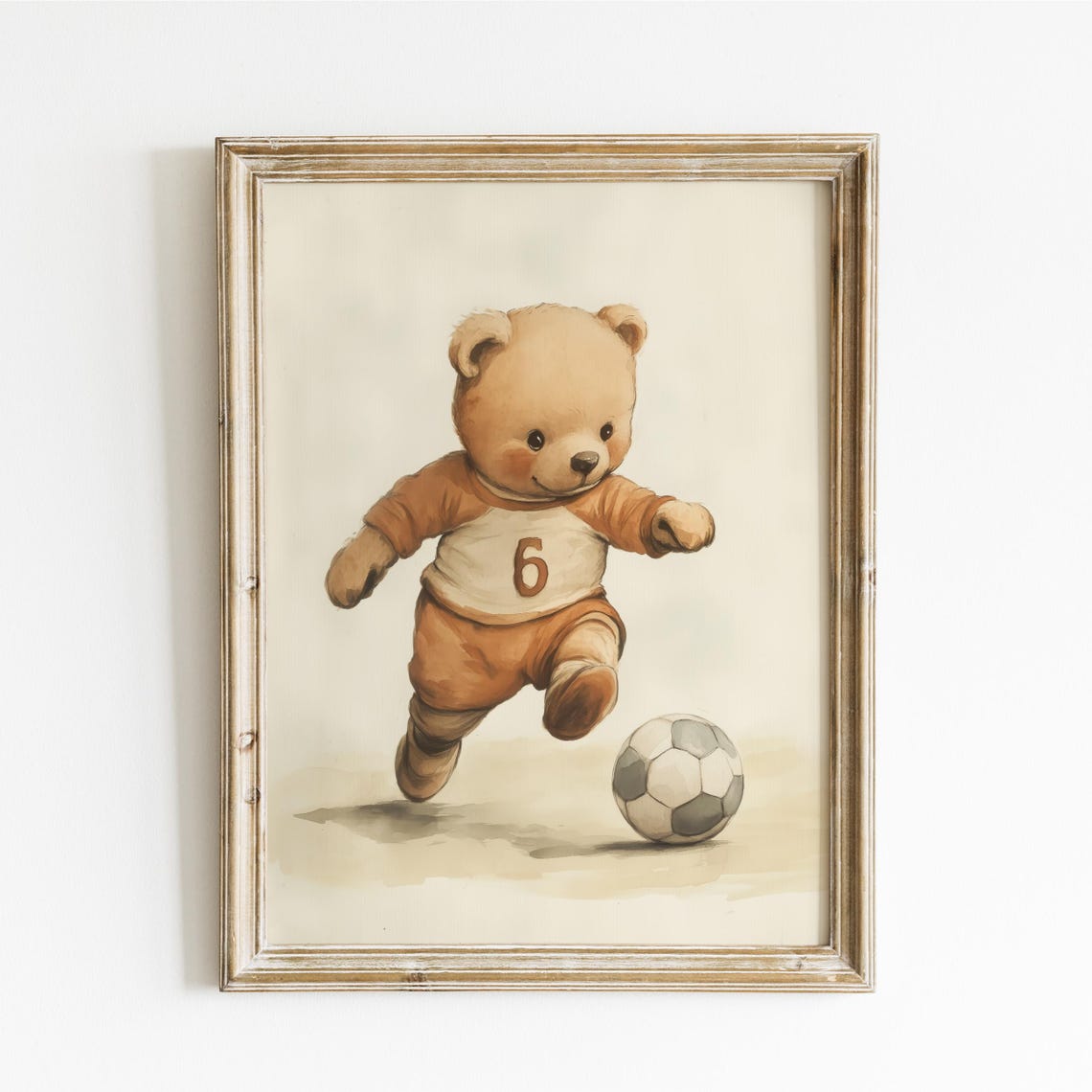 Teddy Bear Soccer Player in Orange Number Six Jersey Kick Poster