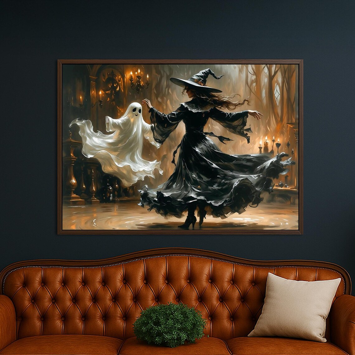 Framed Witch And Canvas Wall Art Enchanted Halloween Dance Print