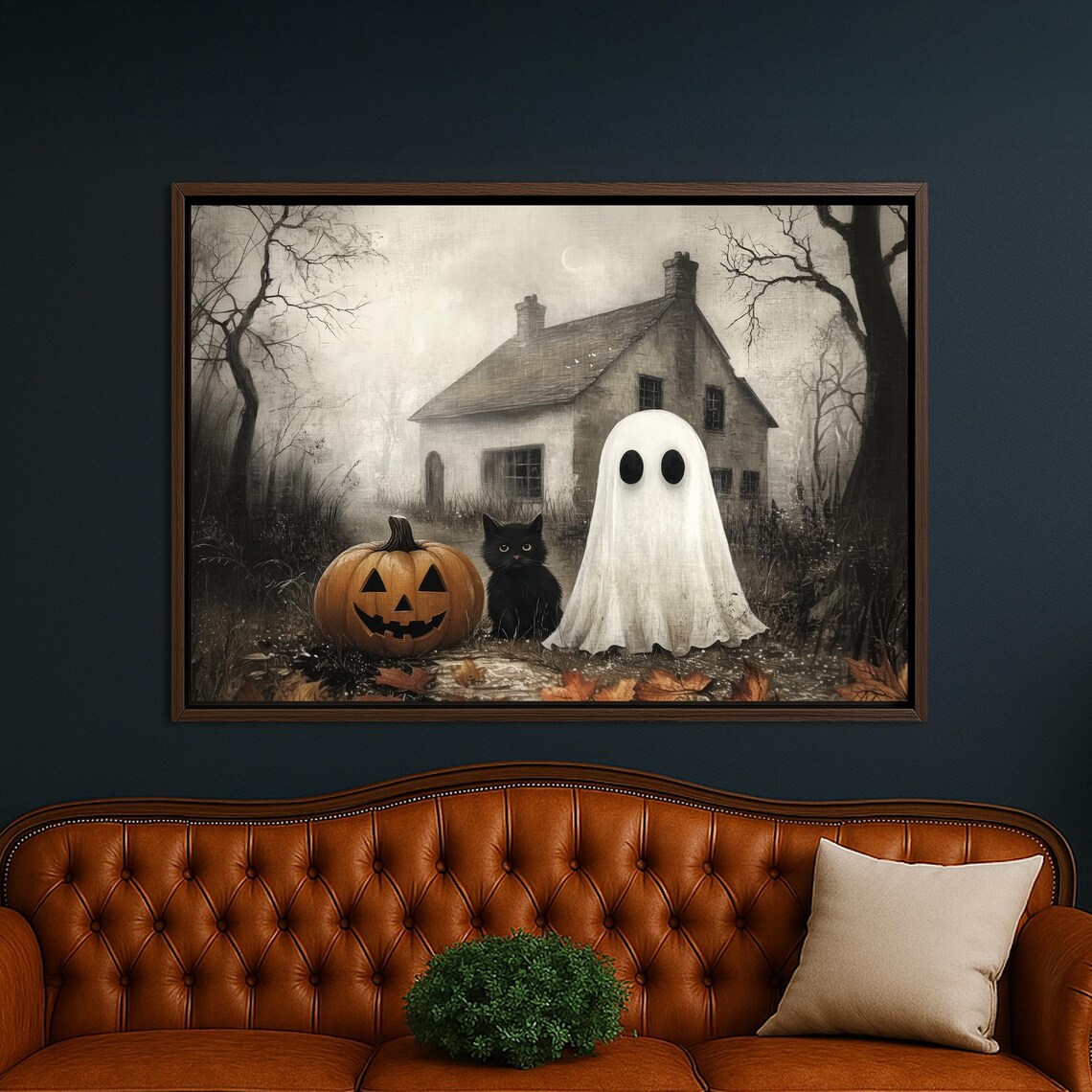 With Black Cat And Pumpkin Spooky Halloween Wall Art Decor