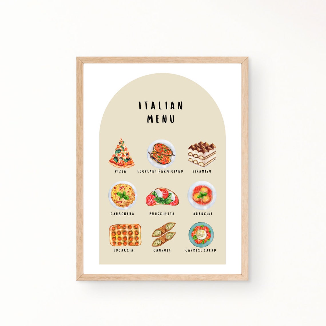 Italian Menu Pretend Play Poster for Kids Play Kitchen and Restaurant