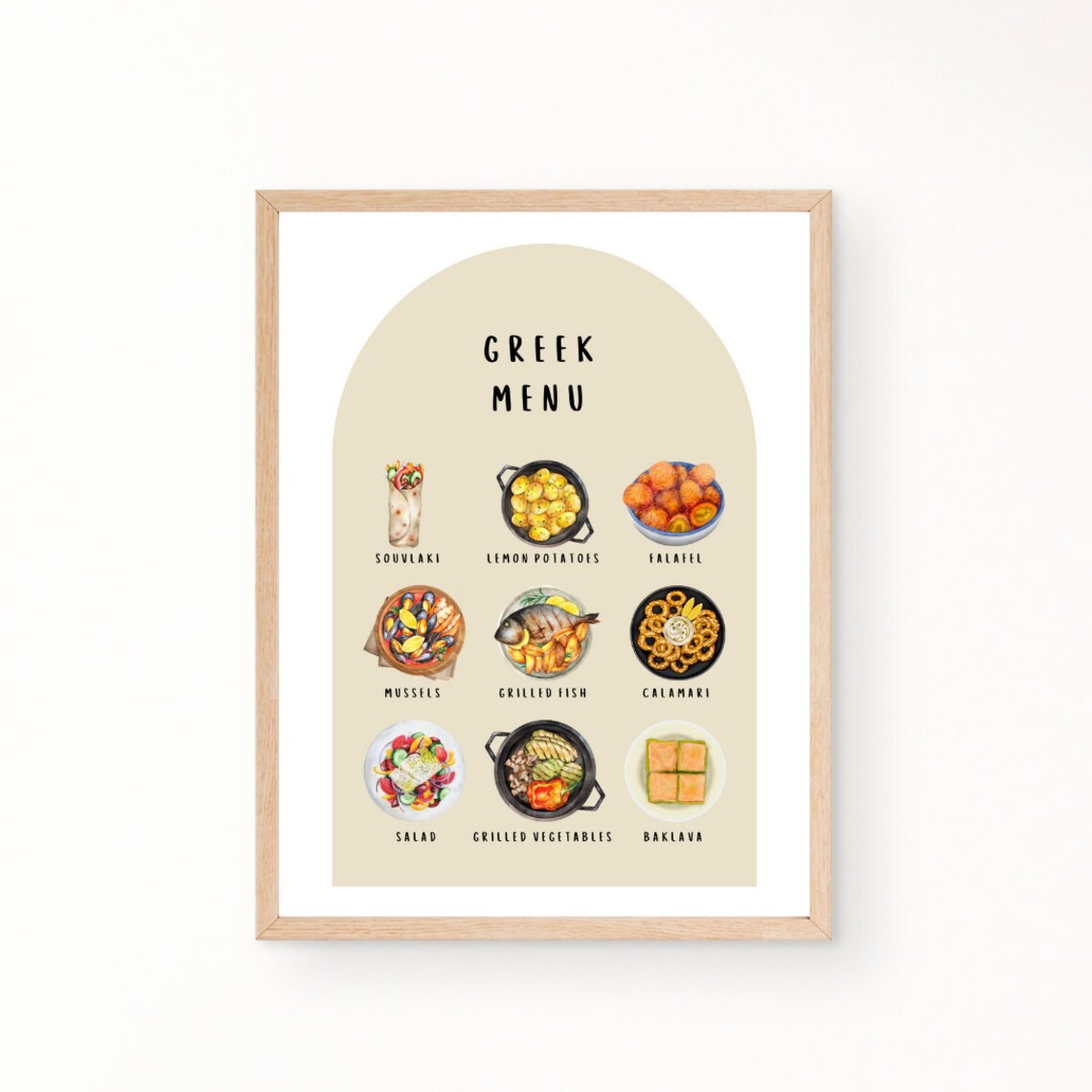 Greek Menu Pretend Play Poster for Kids Play Kitchen and Restaurant