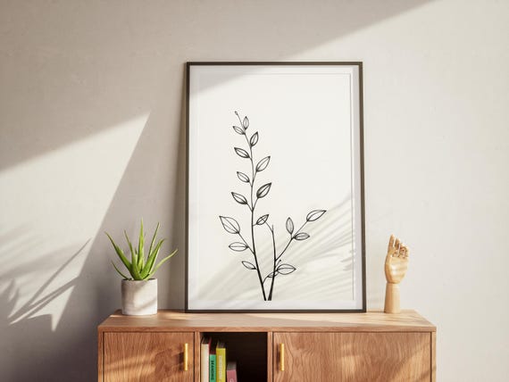 Botanical Leaf Line Art Print Minimalist Black And White Decor