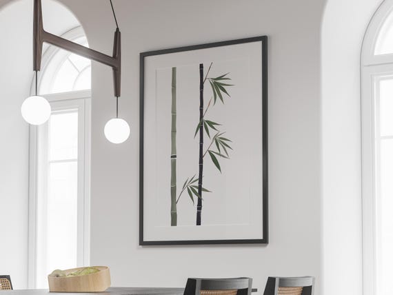 Japanese Bamboo Art Print Zen Ink Brush Minimalist Decor