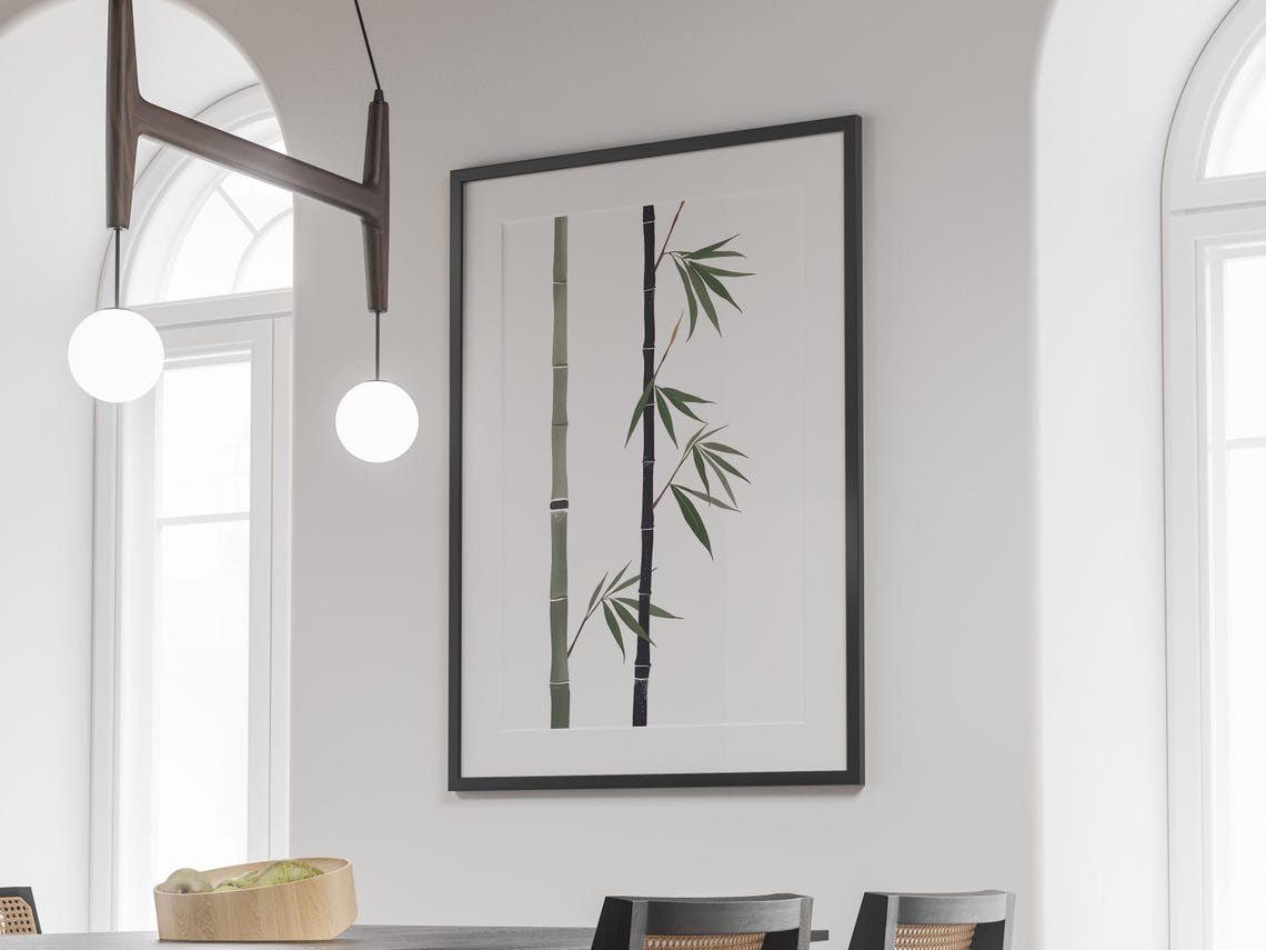 Japanese Bamboo Art Print Zen Ink Brush Minimalist Decor