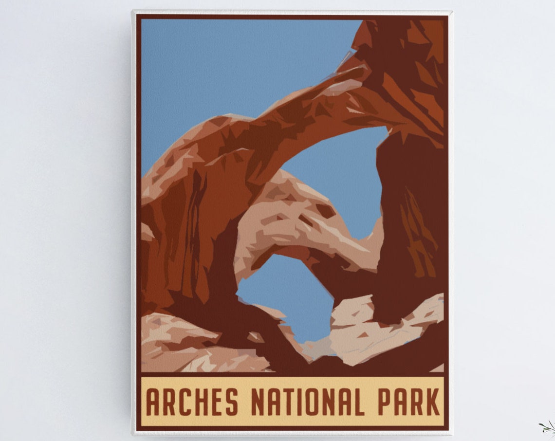 Arches National Park Red Rock Double Arch Desert Sky Scenic Poster