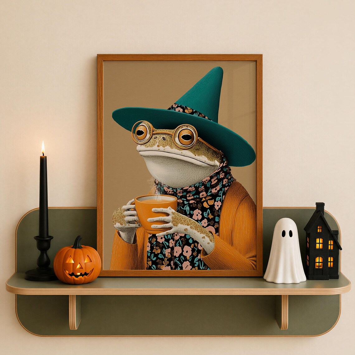 Witchy Frog With Tea, Whimsical Animal Art Print
