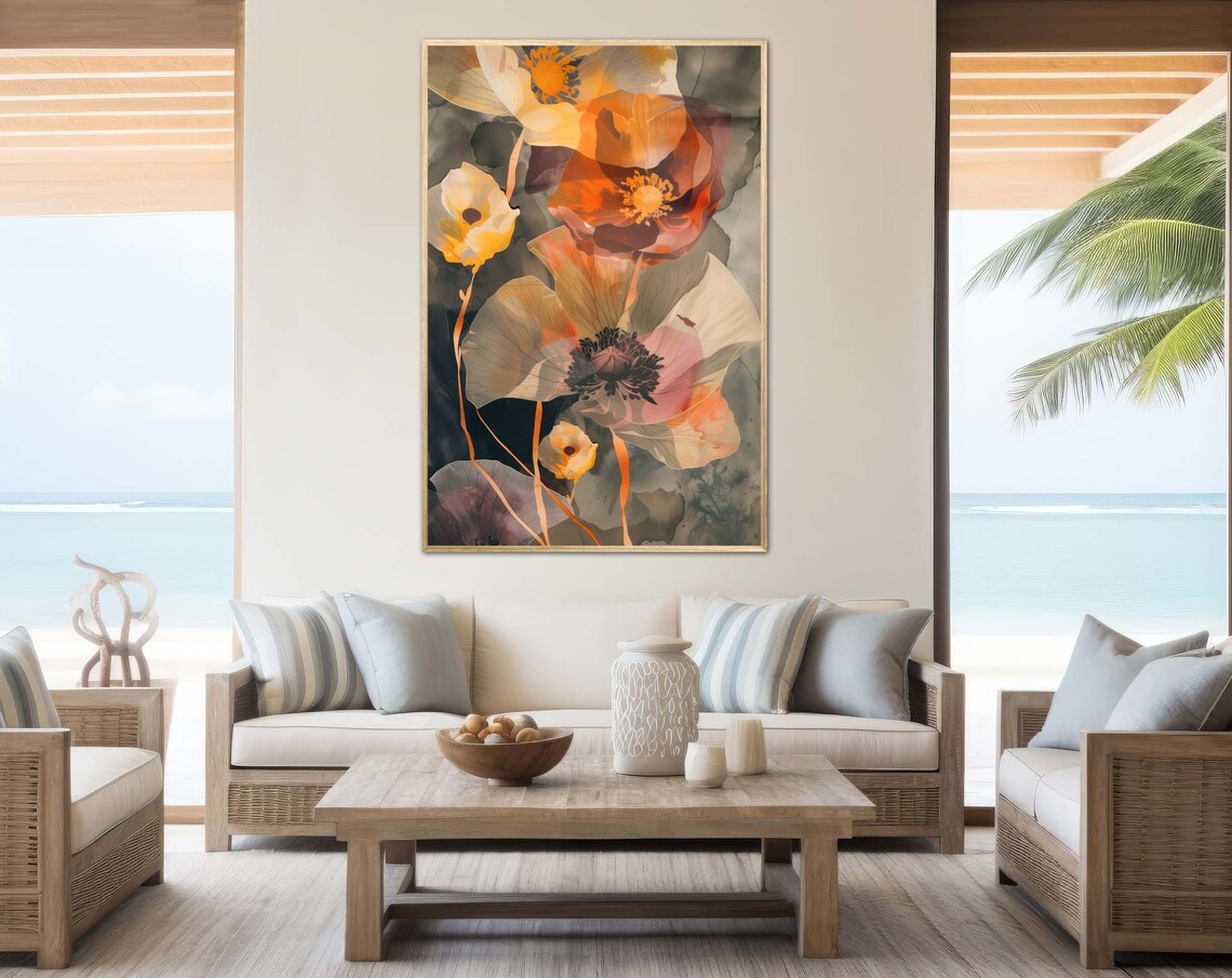 Vibrant Poppy Flowers Abstract Orange Red Modern Floral Wall Art