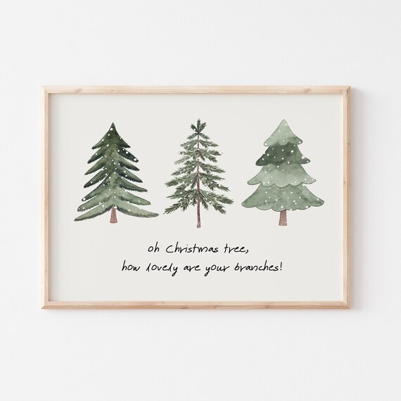 Oh Christmas Tree Watercolor Trio Handwritten Lyric Holiday Print