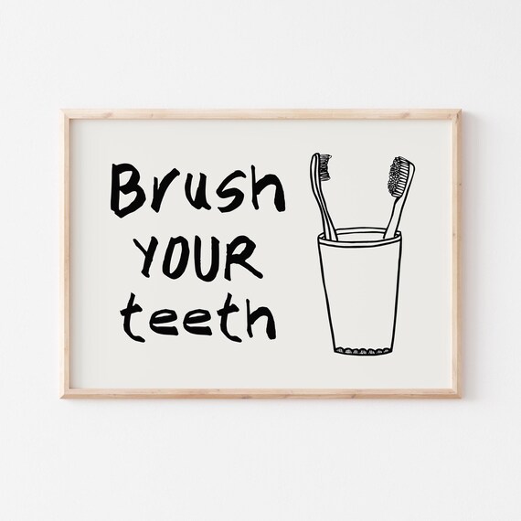 Brush Your Teeth Poster Trendy Bathroom Prints Cute Bath Art Retro Bathroom Girly Bathroom Print Funky Bathroom Decor