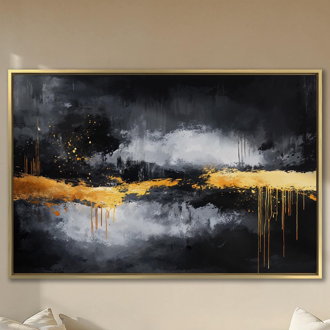 Black and Gold Abstract Horizon Expressionist Luxury Art Poster
