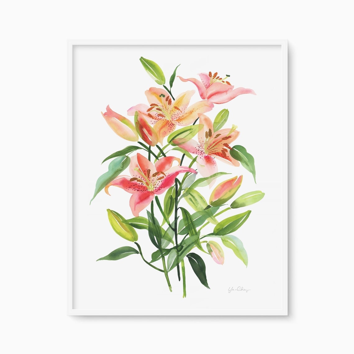 Pink Stargazer Lily Blossoms Elegant Botanical Watercolor Poster