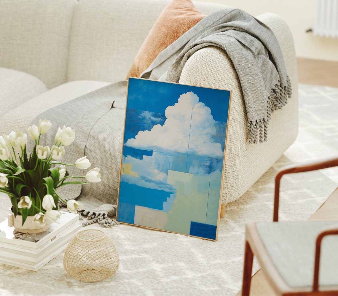 Surrealist Cloud Painting, Abstract Minimalist Nursery Decor - Image 4