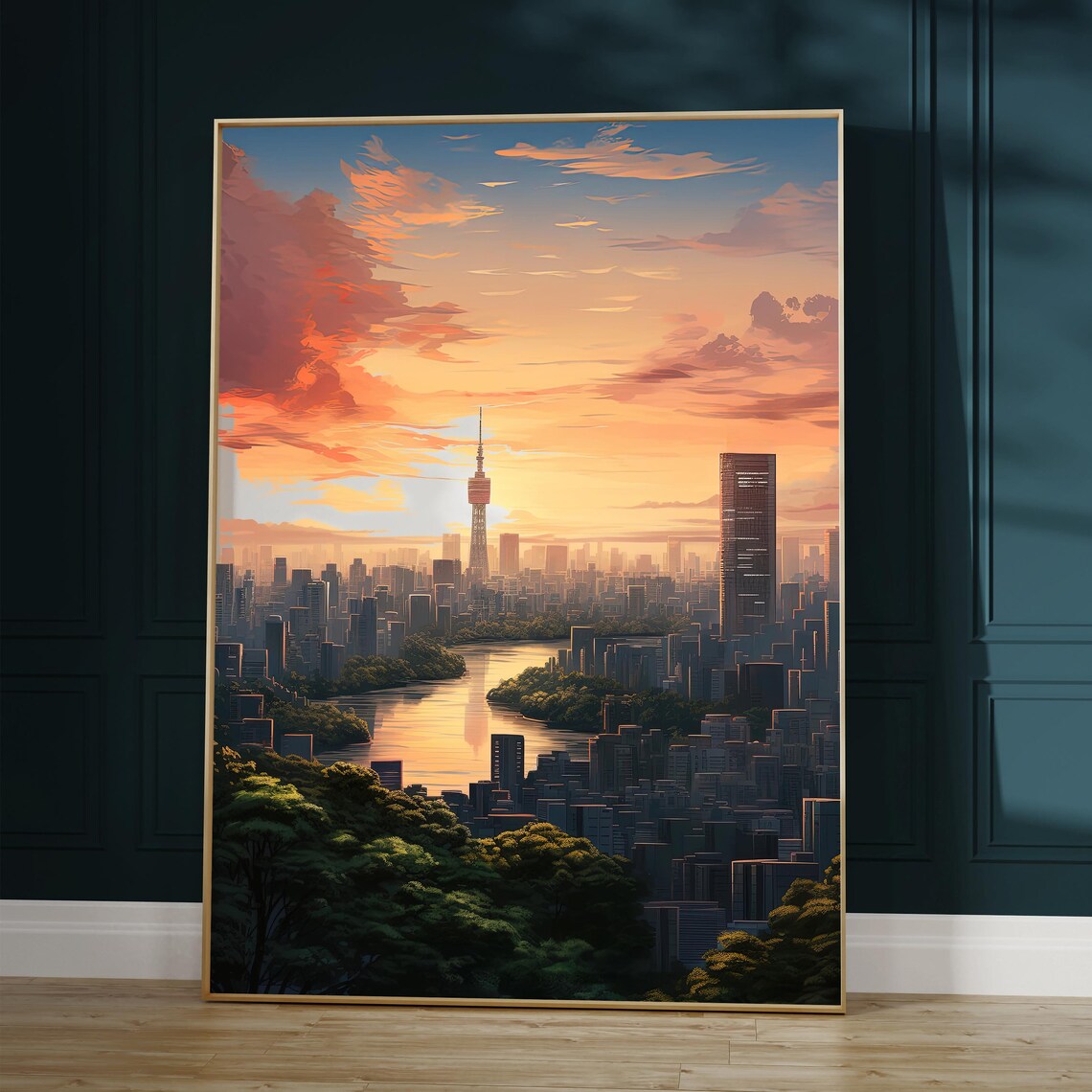 Tokyo Skyline at Sunset Anime Poster Print