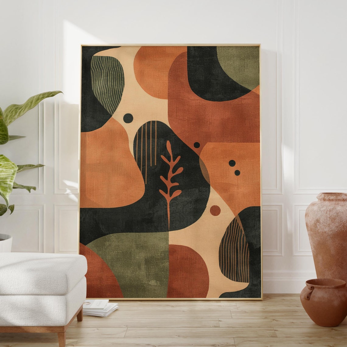 Earth Tone Organic Shapes Abstract Poster Rust Black and Olive Decor - Image 2