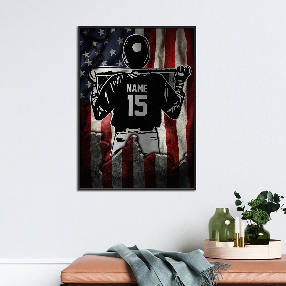 Personalized Baseball Poster, American Flag Gift - Image 3