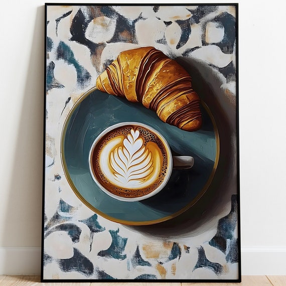 Coffee And Croissant Wall Art Handpainted Kitchen Cafe Decor For Cozy Atmosphere French Art For Coffee Lovers
