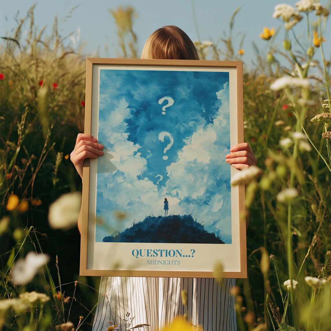 Taylor Swift Question Midnights Blue Cloud Watercolor Question Mark Poster