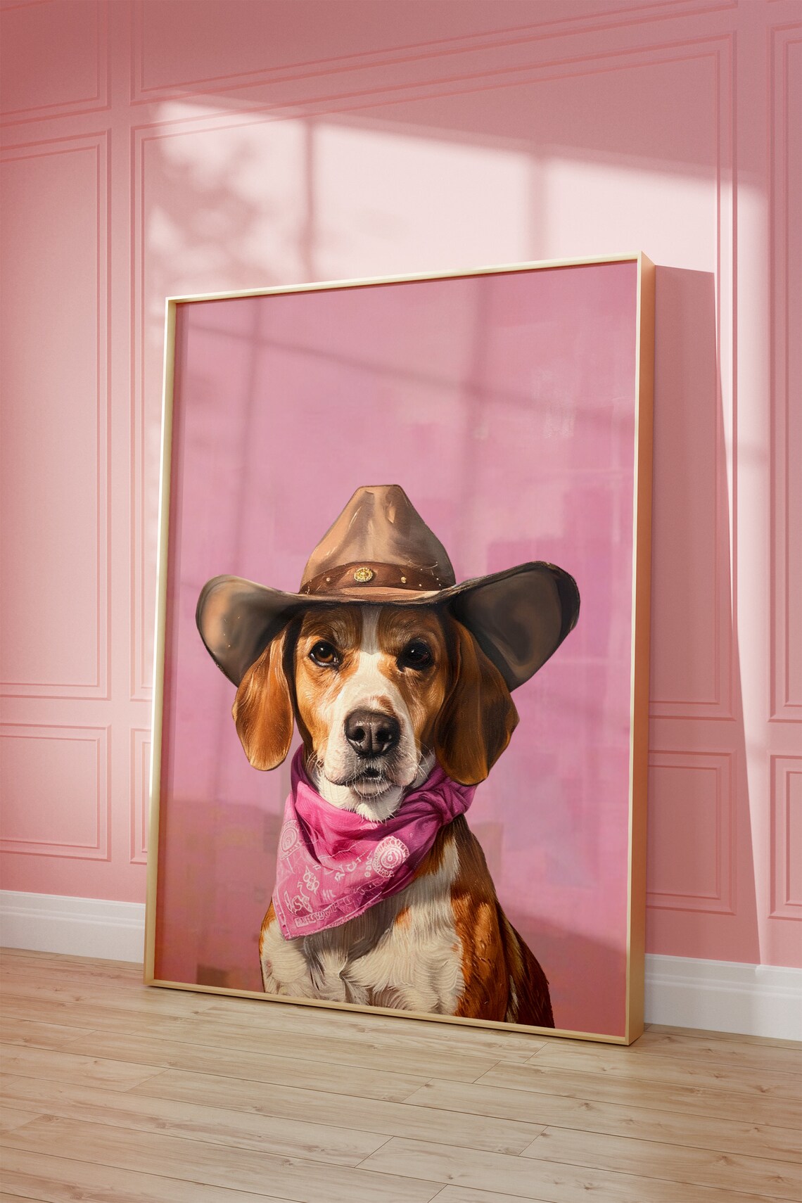 Dog Cowgirl Hat Print, Vintage Western Poster