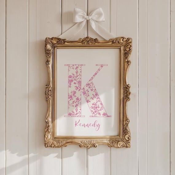 Pink Chinoiserie Monogram Initial K Kennedy Personalized Art Poster