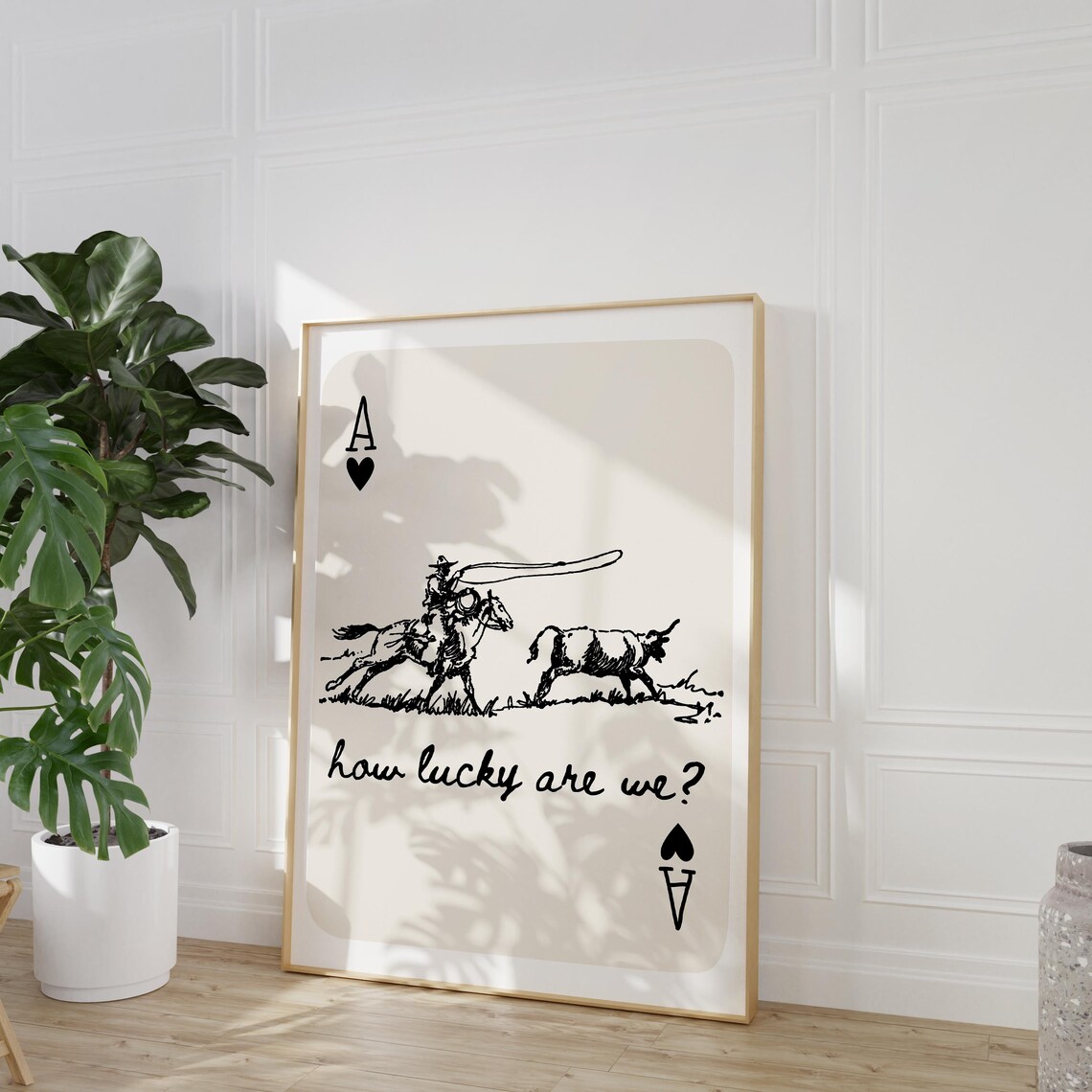Ace Of Spades Cowboy Roping Steer How Lucky Are We Western Card Poster - Image 2