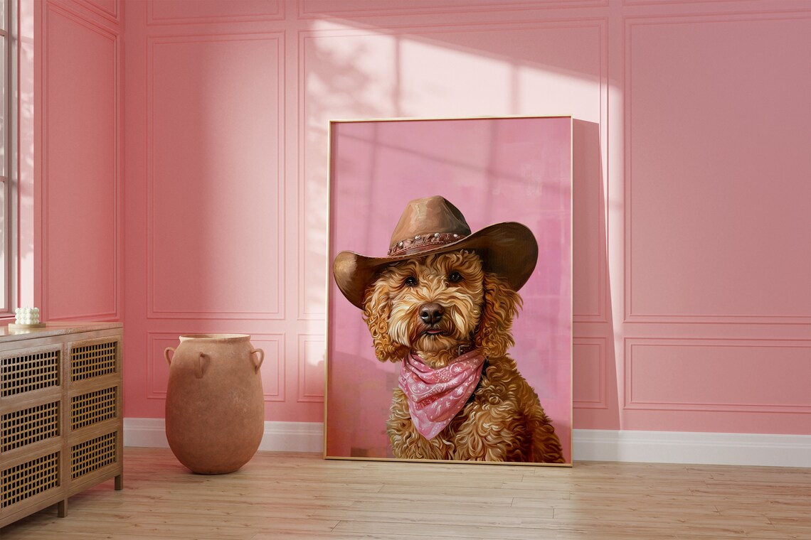 Dog Cowgirl Hat Print, Vintage Western Art Poster - Image 2