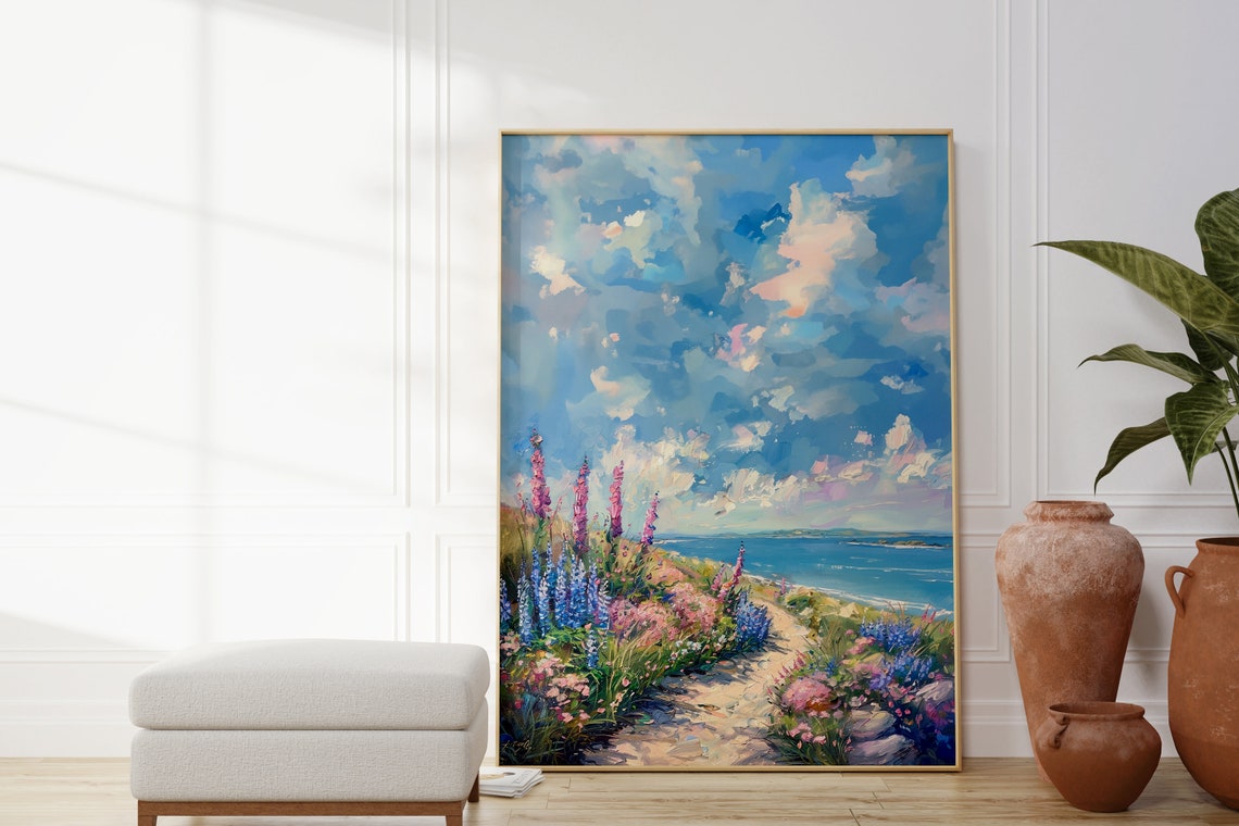 Wildflower Path to the Sea Impressionist Coastal Painting Poster - Image 2