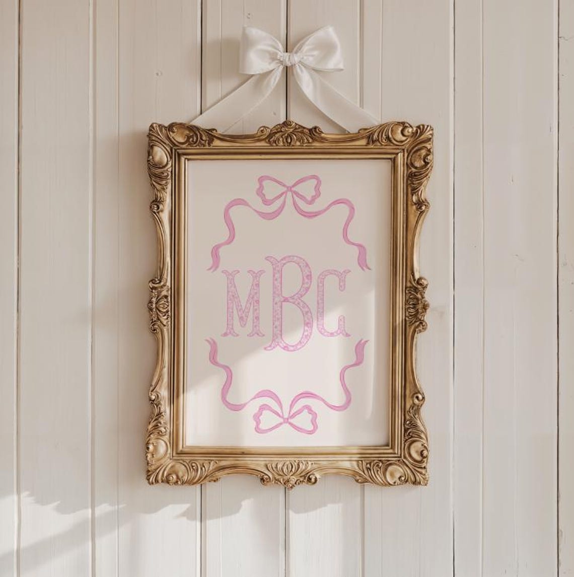 Custom Monogram MBC Pink Chinoiserie Bow Preppy Dorm Decor Poster