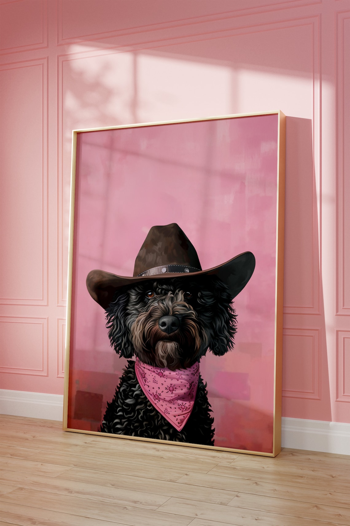 Dog Cowgirl Hat Print, Vintage Western Pet Art