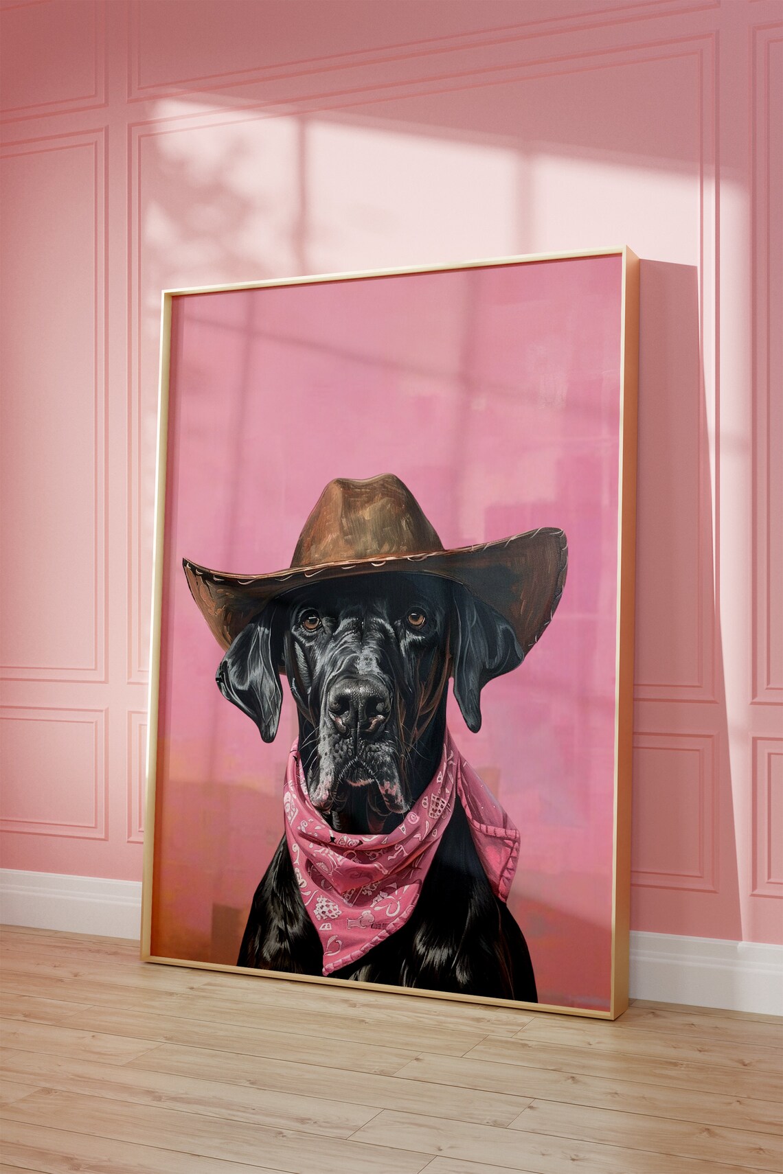 Great Dane Cowgirl Hat Vintage Western Art Print - Image 2