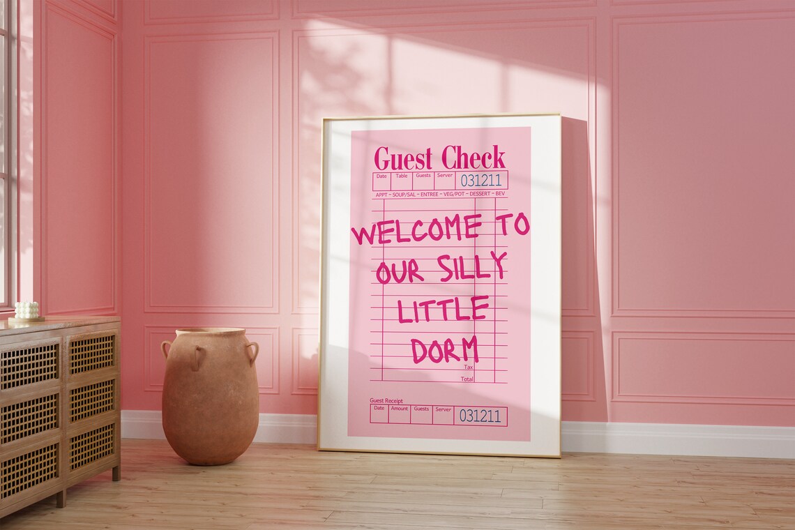 Pink Guest Check Dorm Decor, Preppy Art Print
