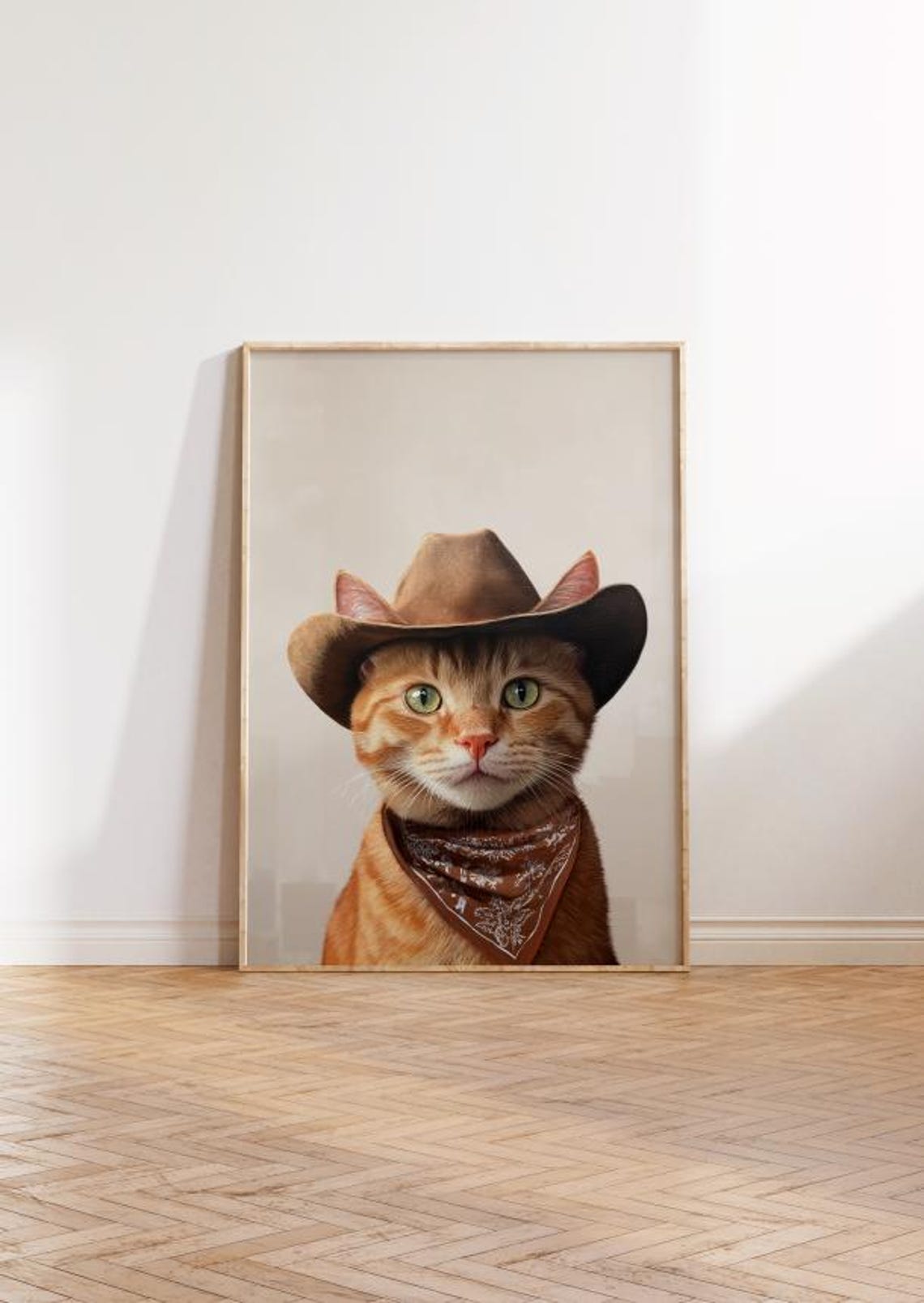 Orange Cat Cowgirl Hat Print Neutral Aesthetic Print Vintage Art Western Trendy Wall Art Cowgirl Hat Print Funky Western Art - Image 2