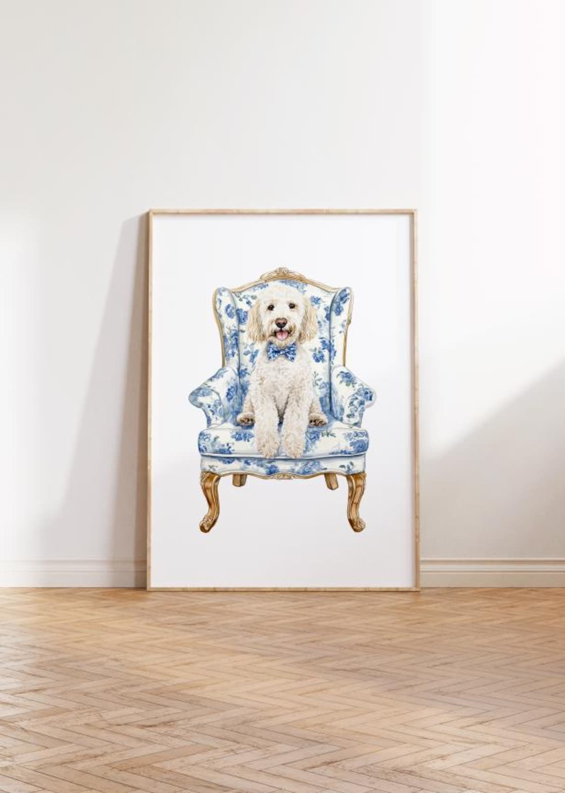 Chinoiserie Goldendoodle Art Print Preppy Nursery Decor