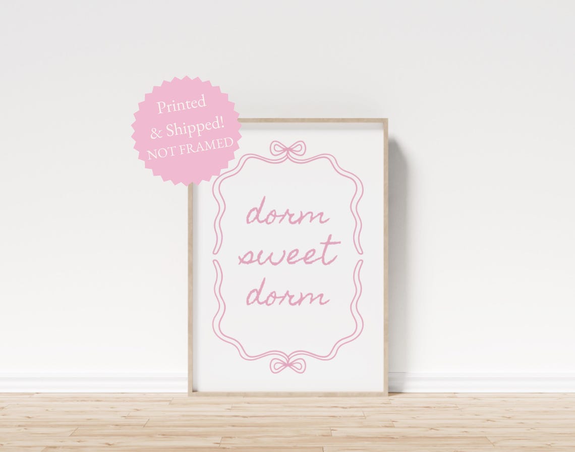 Sweet Pink Dorm Sweet Dorm Bow Script Preppy College Wall Poster