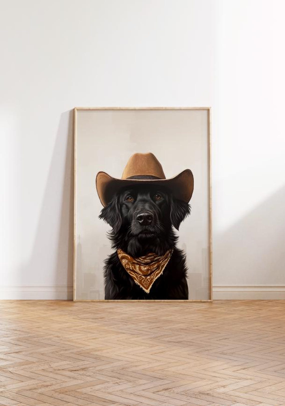 Black Dog Cowgirl Hat Print Neutral Aesthetic Print Vintage Art Western Trendy Wall Art Cowgirl Hat Print Funky Western Art - Image 2