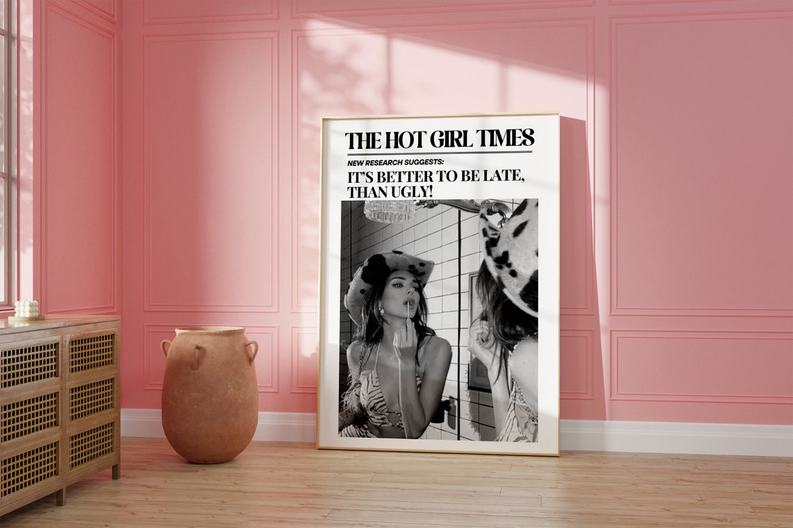 Downtown Girl Aesthetic Wall Art Newspaper Print Wall Art Cowgirl Western Art Vintage Bar Cart Dorm Retro Print Wall Art