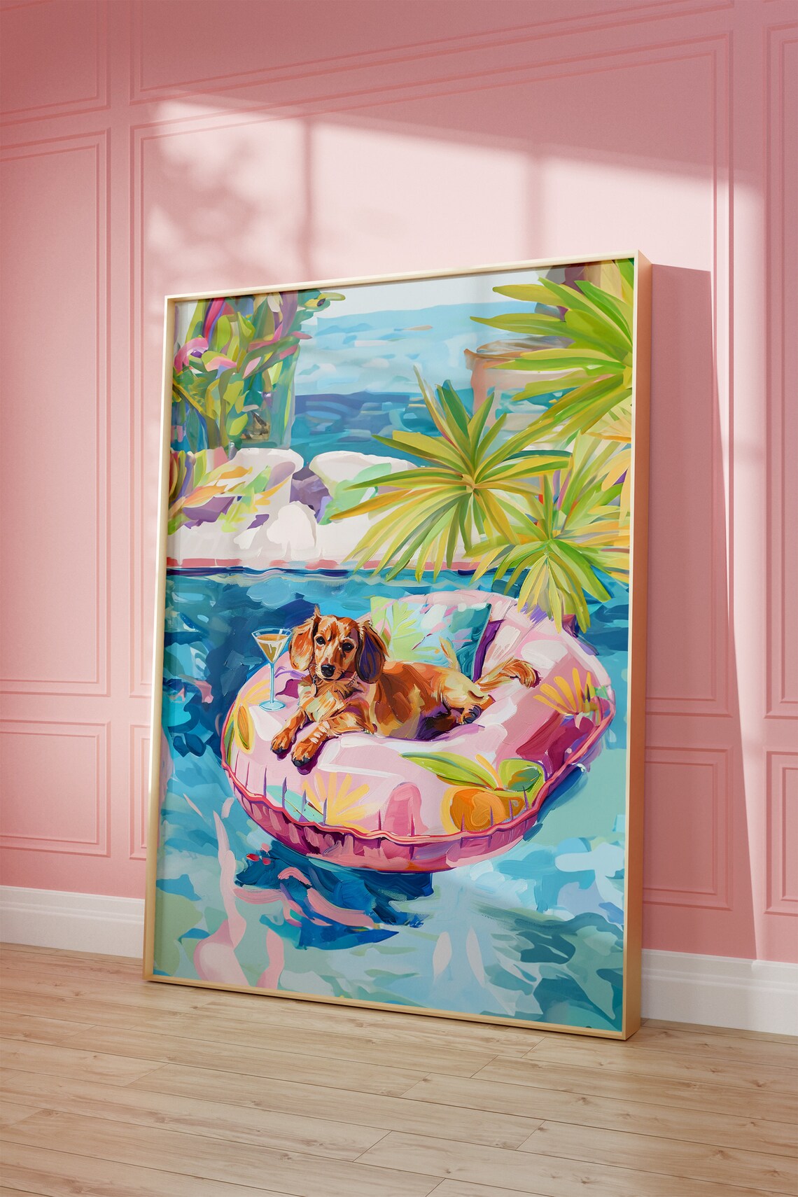 Pink Dachshund Funky Preppy Dog Art Print - Image 2
