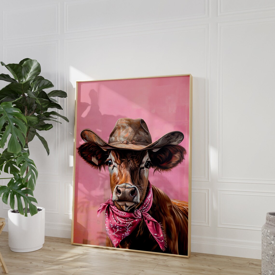Cowboy Hat Cow Print, Vintage Western Art Print