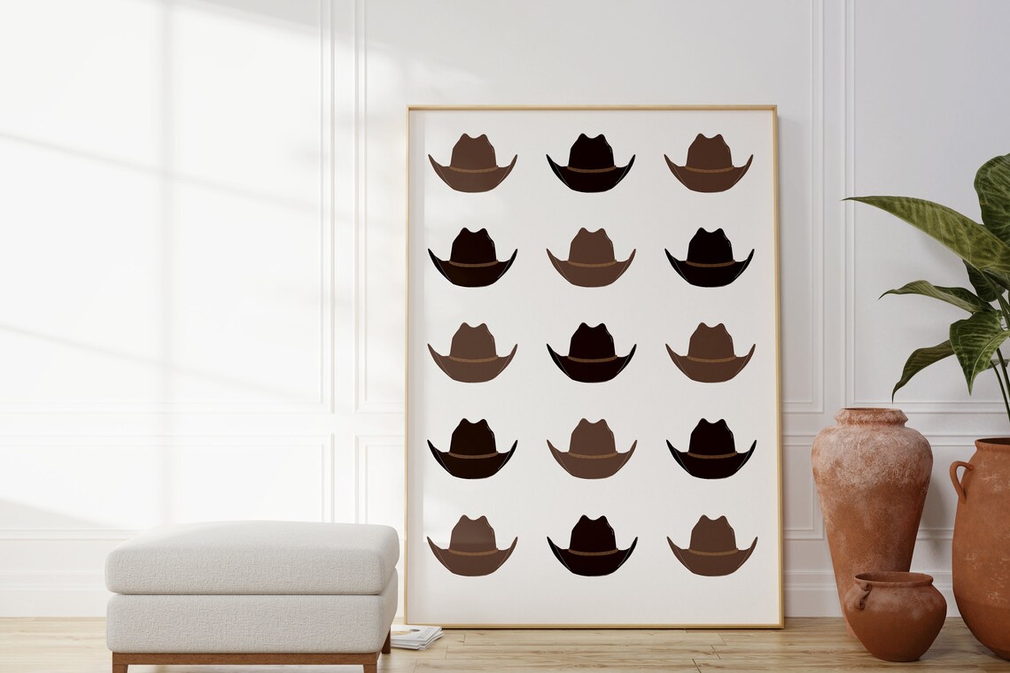 Western Cowboy Hat Collection Minimalist Brown Neutral Style Poster - Image 2
