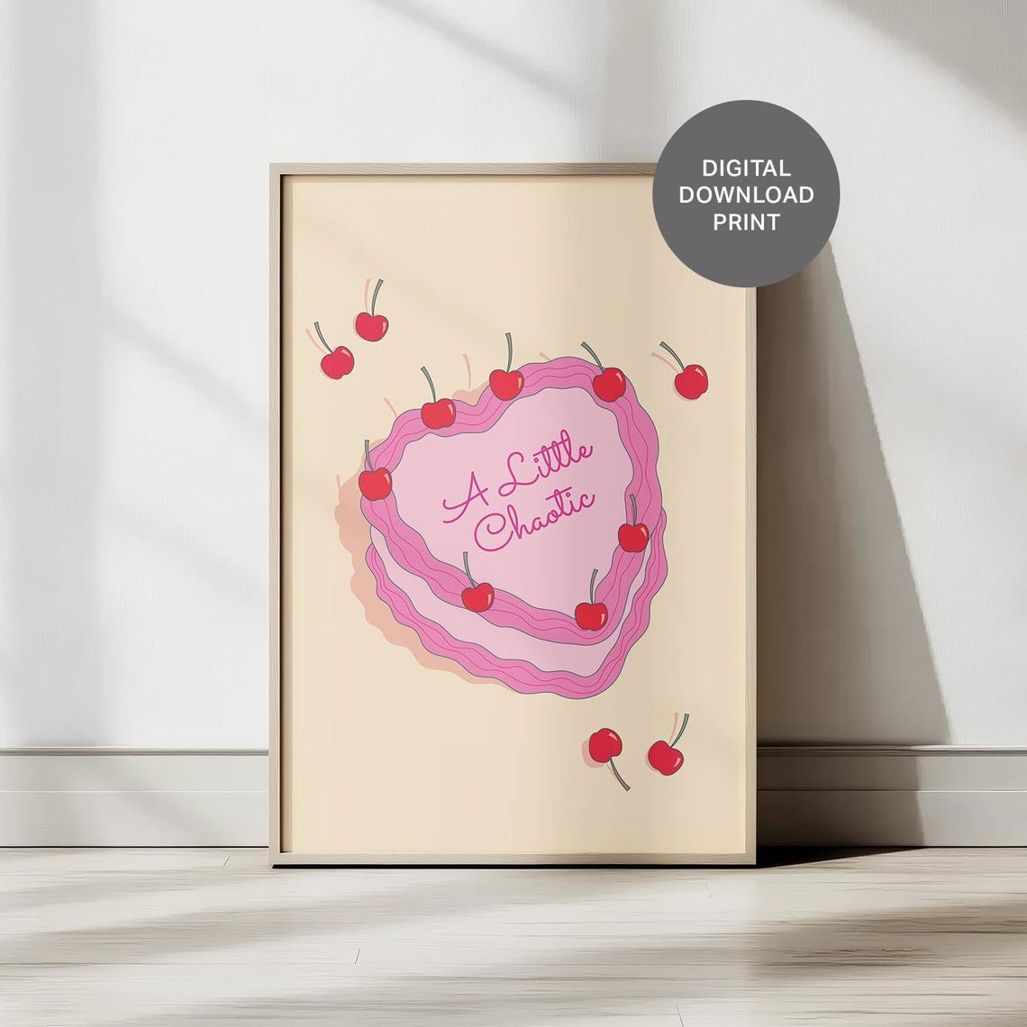 A Little Chaotic Pink Heart Cake With Cherries Girly Sweet Poster