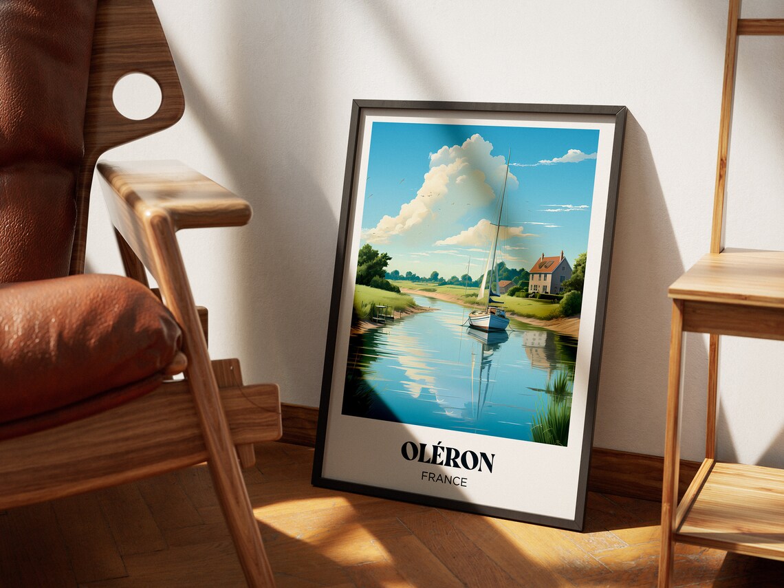 Oléron France Sailboat on Calm Channel Farmhouse Travel Poster - Image 4